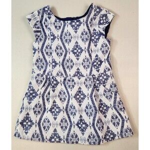 Genuine Kids By Osh Kosh Blue/White, Silver Thread Jacquard Dress Size 18M